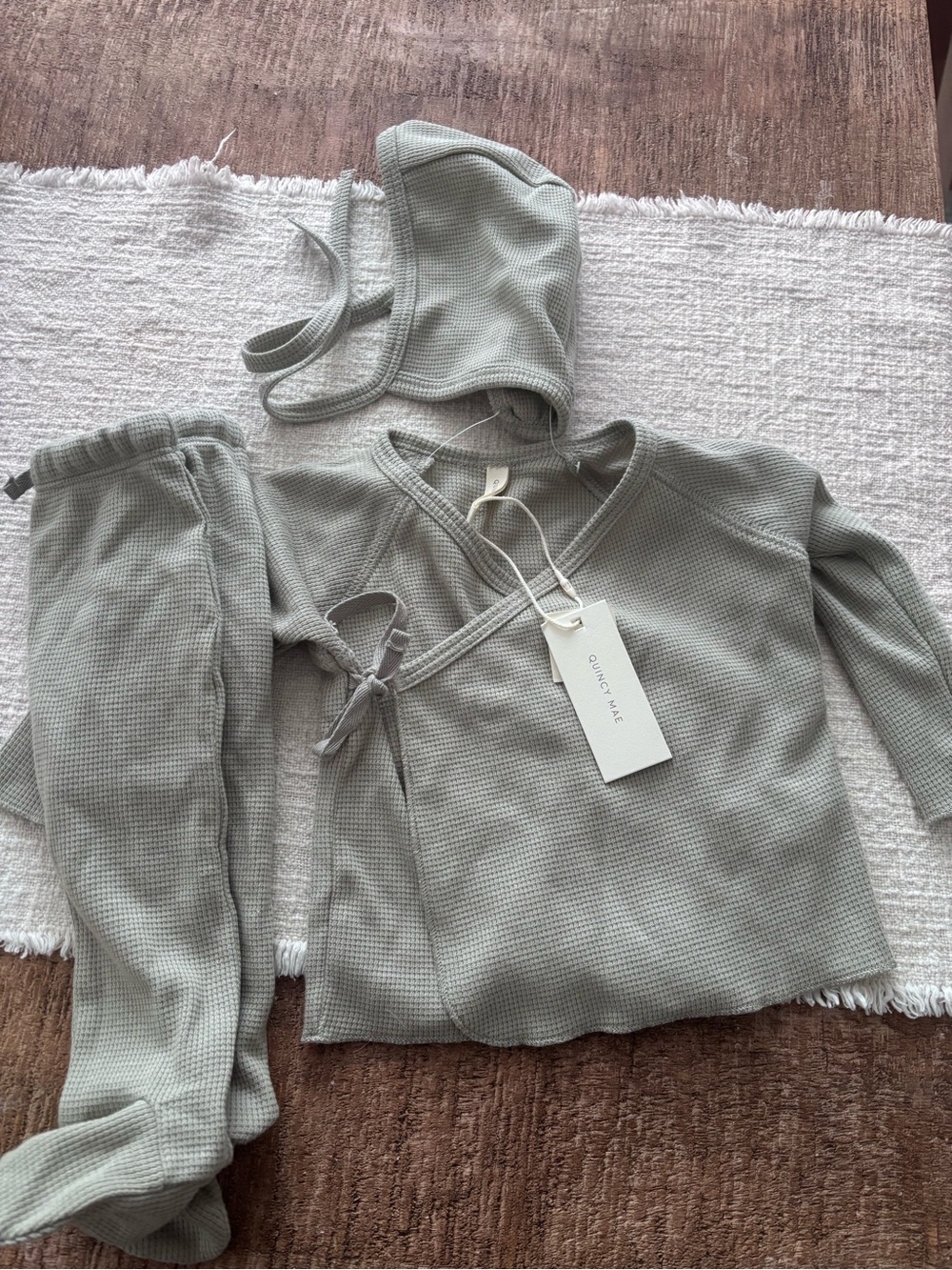 Quincy Mae Kids Waffle Knit Take home set Set in Sage